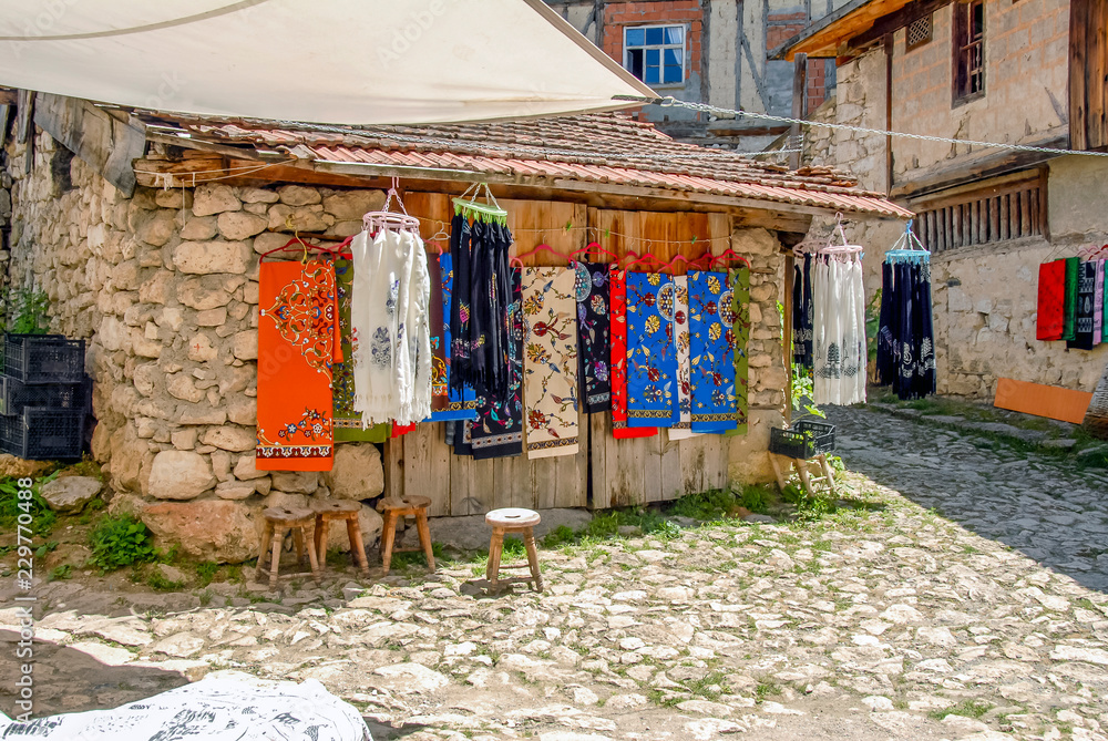 Karabuk, Turkey, 22 May 2013: Historic Mansions and Gifts at Yoruk Village of Safranbolu