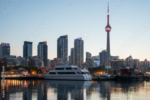 View of Toronto downtown over the marina at sunset