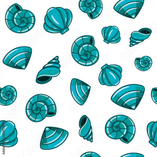Ocean seamless pattern with colorful seashells vector illustration
