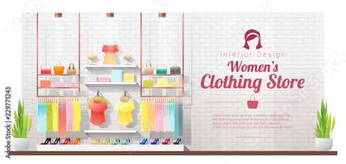 Interior background of modern women clothing store , vector , illustration