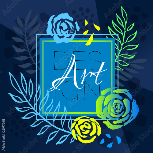 Tropical palm leaves art frames. Modern card design, brush stroke, exotic plants, cover brochure, flyer, invitation template. Business identity elegant style. Hand drawn vector