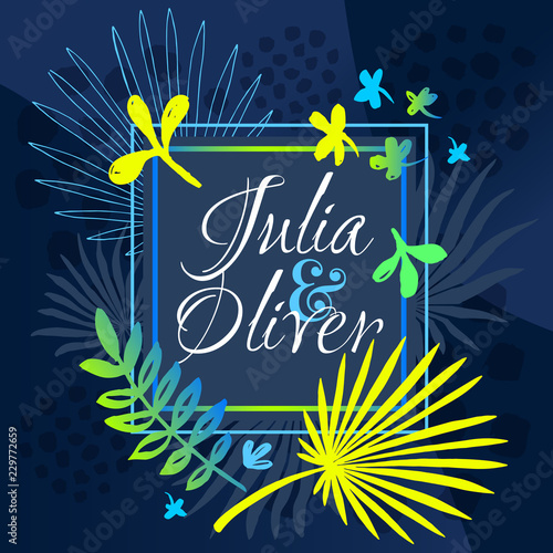 Tropical palm leaves art frames. Modern card design, brush stroke, exotic plants, cover brochure, flyer, invitation template. Business identity elegant style. Hand drawn vector