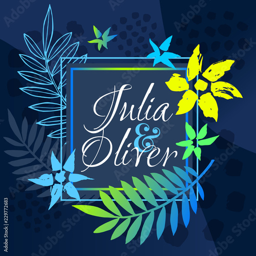 Tropical palm leaves art frames. Modern card design, brush stroke, exotic plants, cover brochure, flyer, invitation template. Business identity elegant style. Hand drawn vector