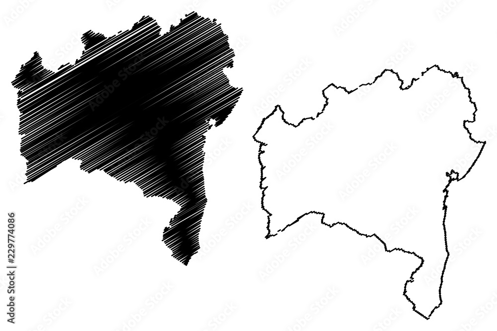 Bahia (Region of Brazil, Federated state, Federative Republic of Brazil) map vector illustration, scribble sketch Bahia map