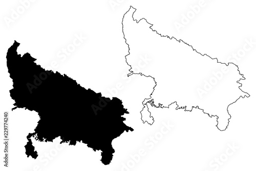 Uttar Pradesh (States and union territories of India, Federated states, Republic of India) map vector illustration, scribble sketch Uttar Pradesh (UP) state map