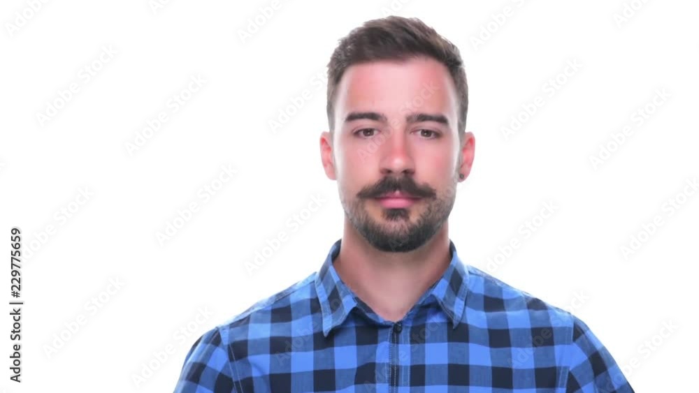 Young man using various different gesture on interactive augmented reality screen isolated on white background. Young man using various different gesture on interactive augmented reality screen isolated on white background.