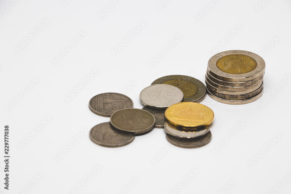 One stacks of coin on white background. Coin thailand. One stacks of coin on white background. Coin thailand.
