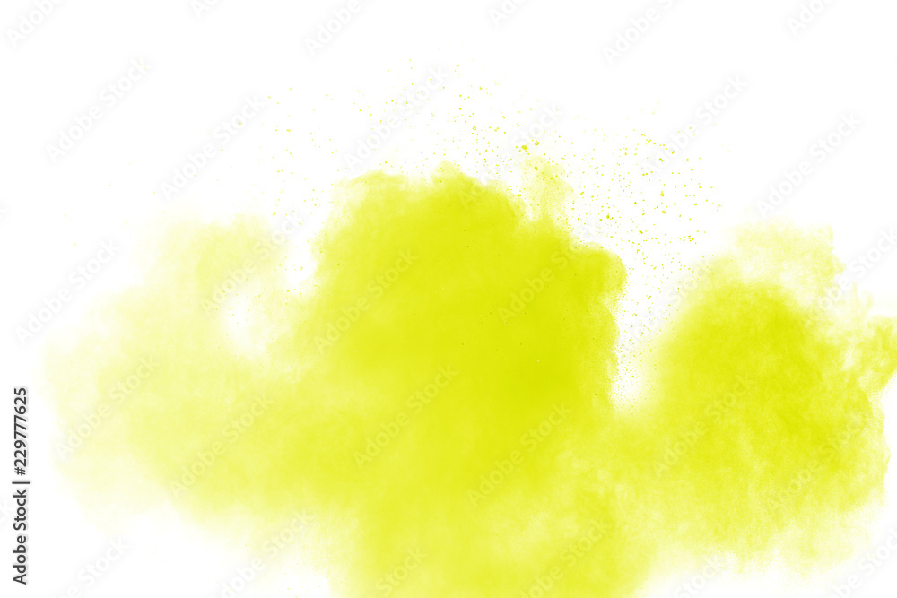 green color powder explosion cloud on white background.Green dust