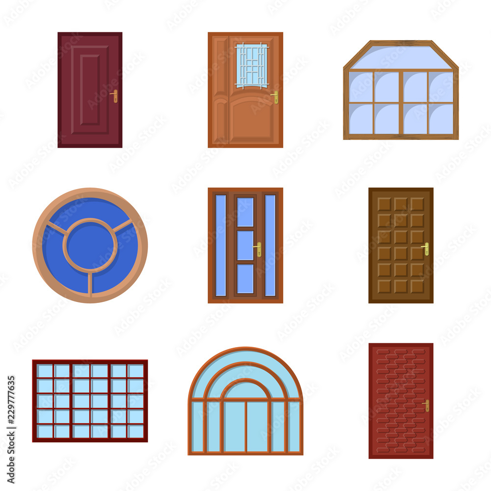 Vector design of door and front sign. Collection of door and wooden stock symbol for web. Vector design of door and front sign. Collection of door and wooden stock symbol for web.