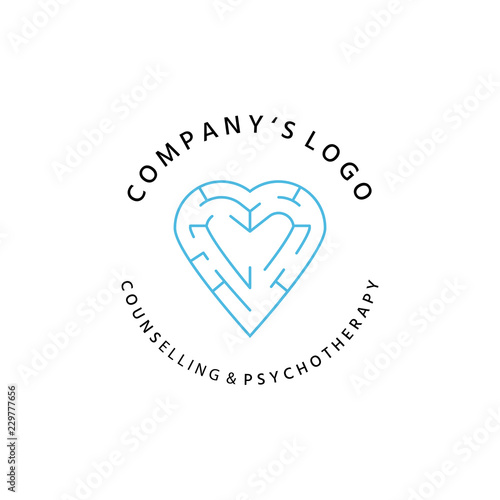 Line symbol,  Logo - a heart with the labirint - a symbol of the search for love, happiness, rapport.