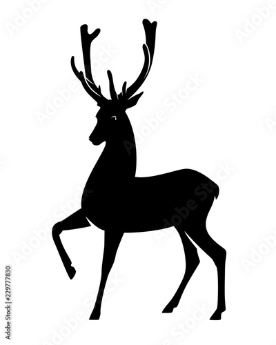 standing deer stag with beautiful antlers black and white vector silhouette design