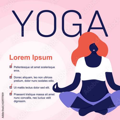 Vector Illustration. Young beautiful pregnancy woman character sitting position in modern flat style. Fitness healthy lifestyle. Yoga time