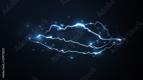 Black background with blue lightning and huge lights