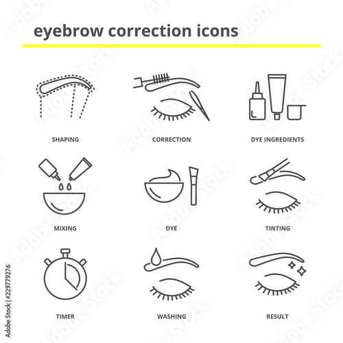 Eyebrow correction icons set