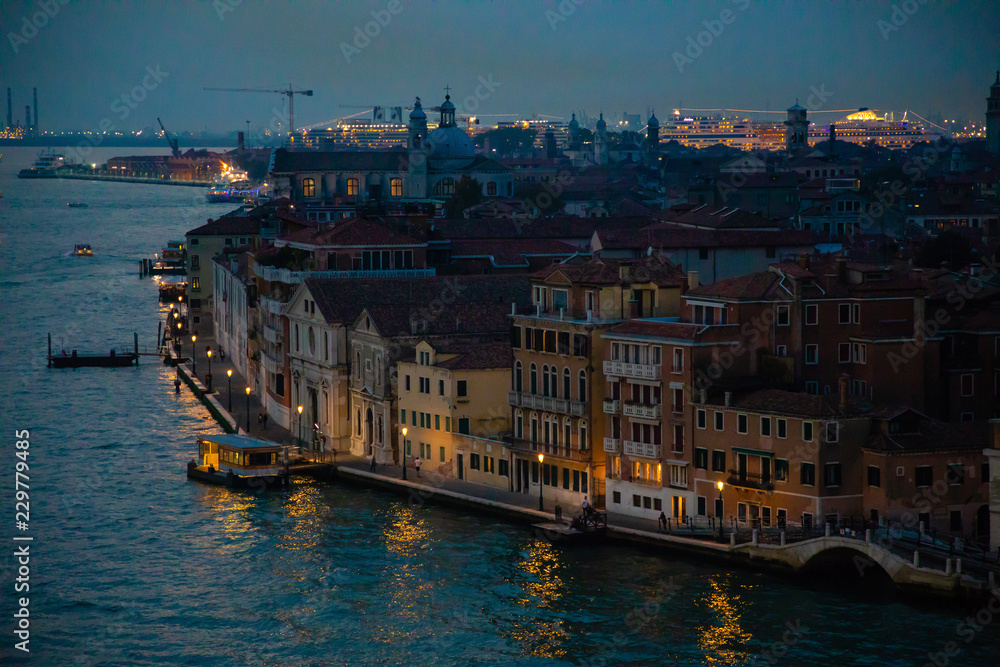 Fototapeta premium Night view of Grand Canal with old houses in Venice in Italy