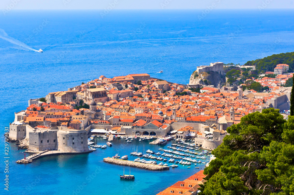 Dubrovnik, Croatia. View on the old town and Dalmatian Coast of Adriatic Sea.