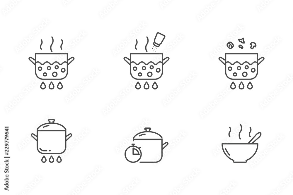 Soup cooking vector icons Soup cooking vector icons