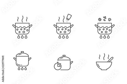 Soup cooking vector icons