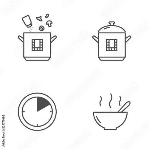 Multicooker cooking vector icons