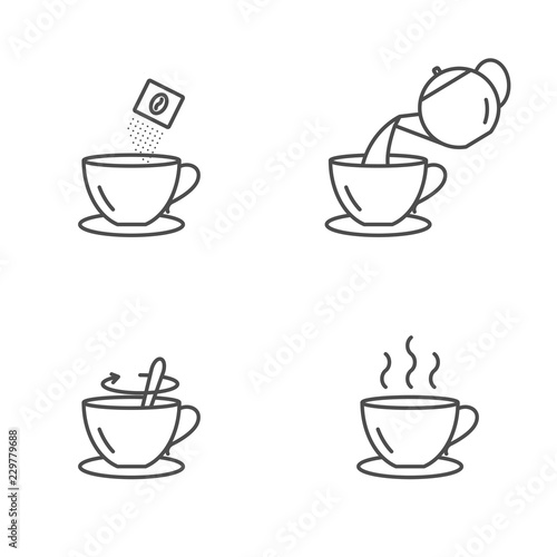 Instant coffee preparing vector icons
