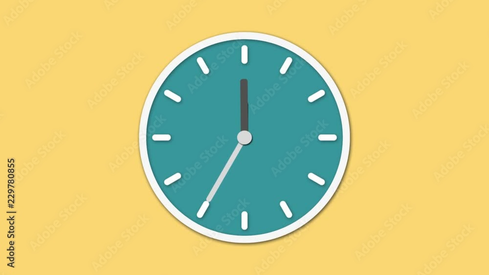 Animated clock face counting down. Digital animation of clock ticking on yellow background Animated clock face counting down. Digital animation of clock ticking on yellow background