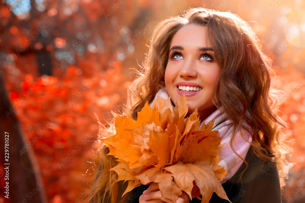 Girl in sunny autumn forest Girl in sunny autumn forest
