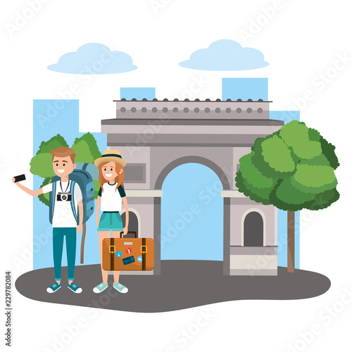 Tourist couple cartoons