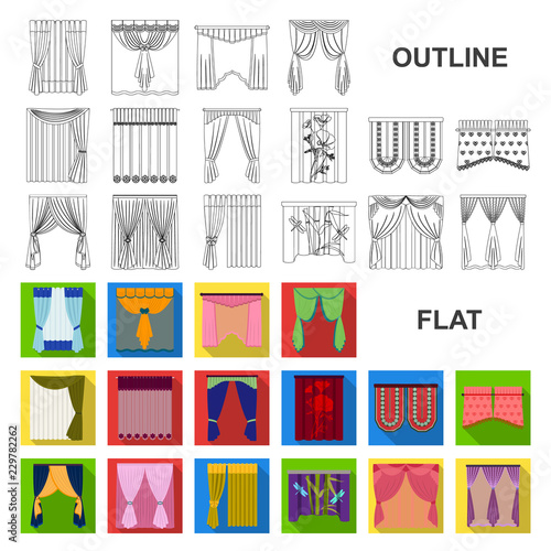 Different kinds of curtains flat icons in set collection for design. Curtains and lambrequins vector symbol stock web illustration.