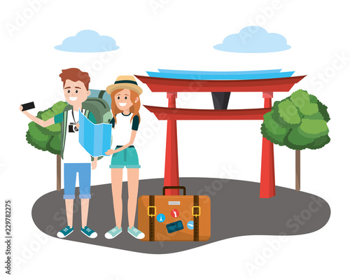 Tourist couple cartoons