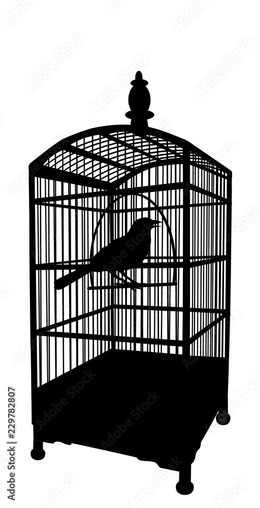 oiseau en cage, prison, ombre chinoise, incarcérer, détenu, architecture,  silhouette, clôture, ombre, noir Stock Illustration | Adobe Stock