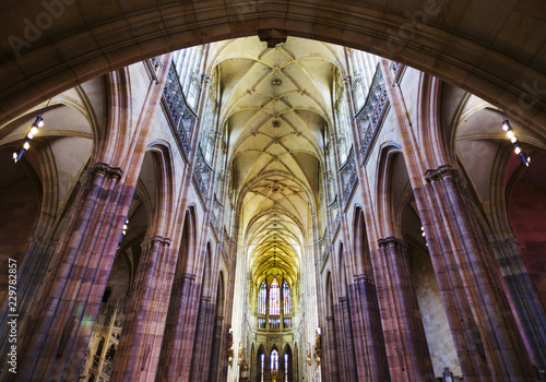 Inside view of The Metropolitan Cathedral of Saints Vitus, Wenceslaus and Adalbert (Katedrala svateho Víta) in Prague, Czech Republic photo