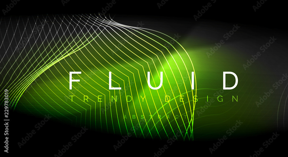 Obraz premium Neon glowing fluid wave lines, magic energy space light concept, abstract background wallpaper design, ripple texture illustration