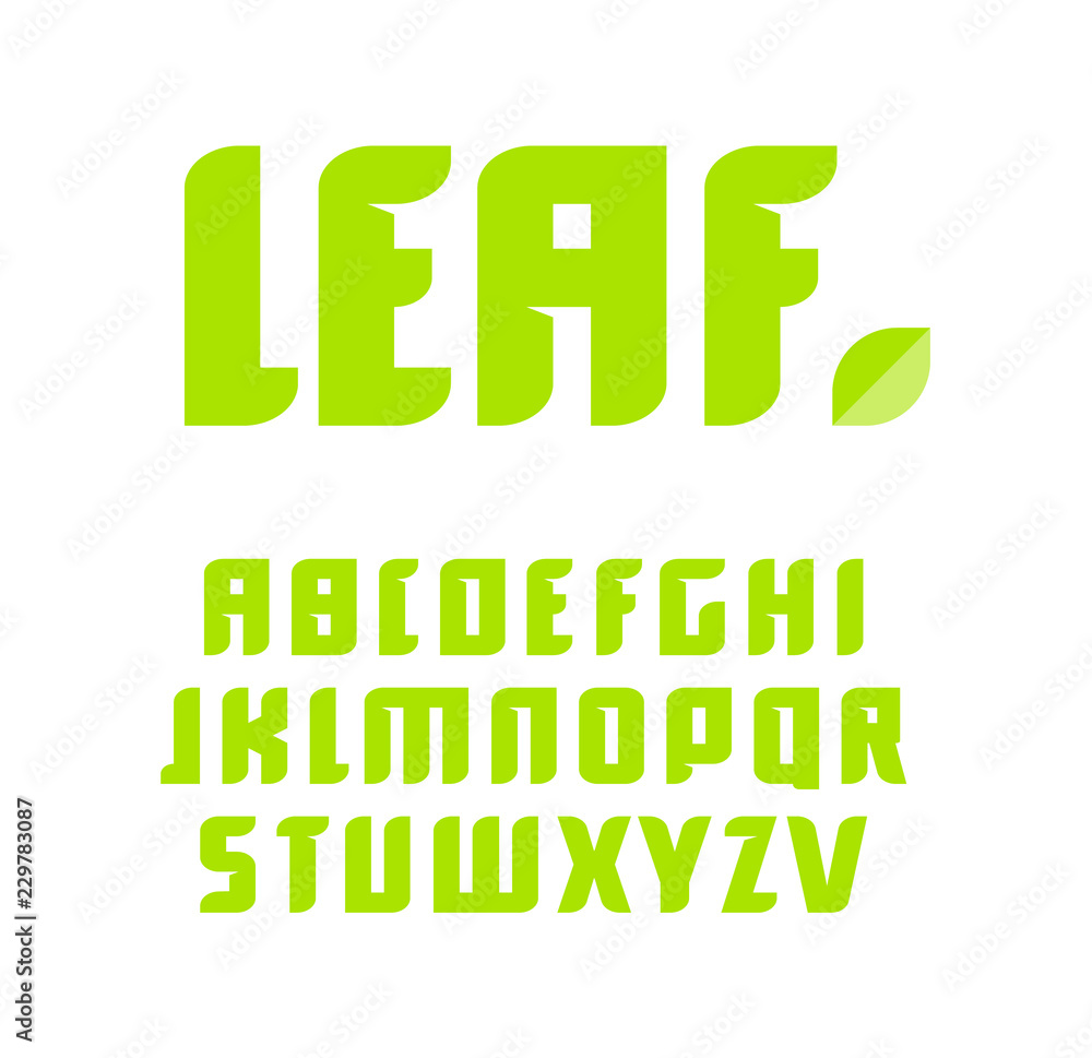 Green letters set. Vector latin alphabet. Natural product font. Leaf ABC, nature monogram and poster template. Typography design. Green letters set. Vector latin alphabet. Natural product font. Leaf ABC, nature monogram and poster template. Typography design.