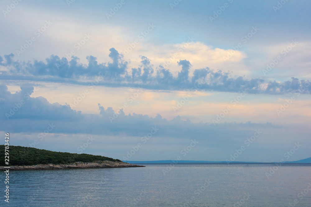 Summer dusk sky and clouds at Duga Uvala in Istria, Croatia
