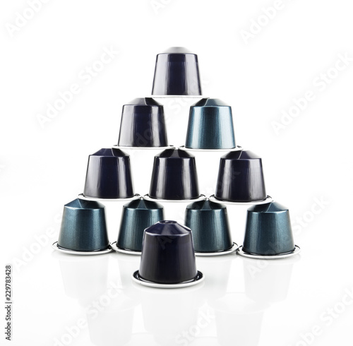 Сoffee capsules on white background. 