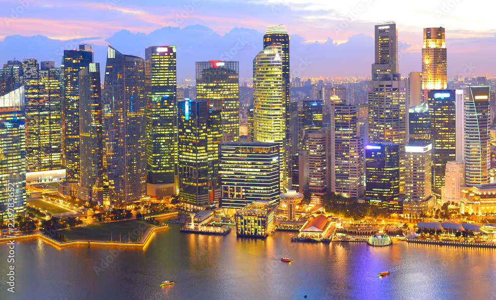 Skyline Singapore Dowtown aerial view