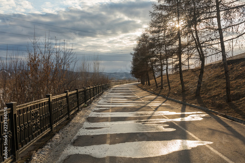 Embankment of the Yenisei river on a clear Sunny spring day.