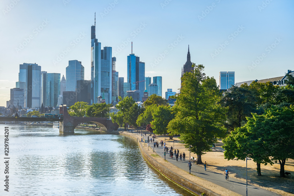 Evening sunlight and Frankfurt skyline