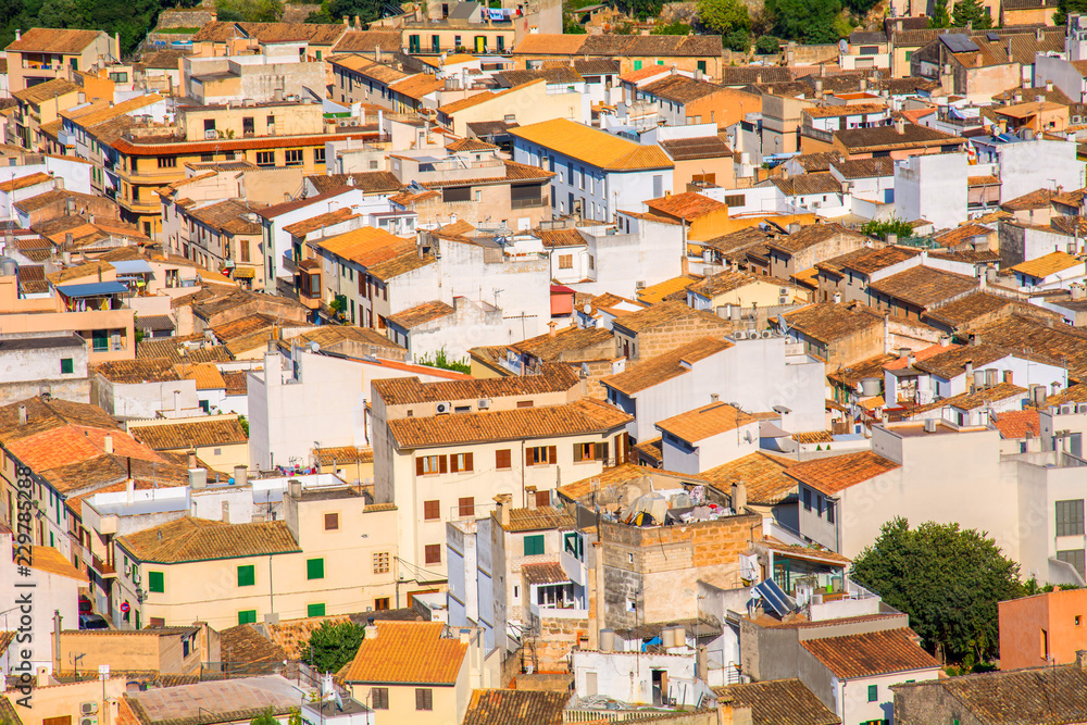Aerial view of Polenca old town, Majorca, Spain