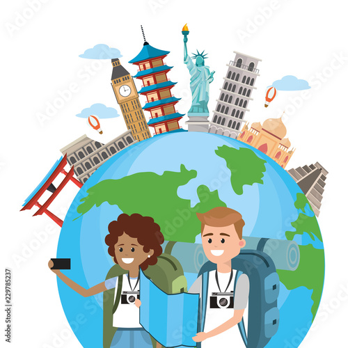 Tourist couple cartoons