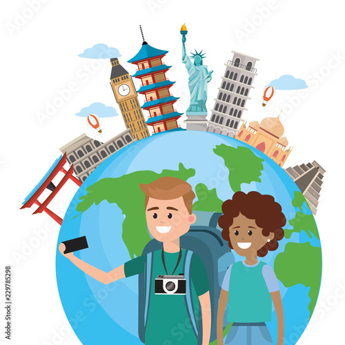 Tourist couple cartoons