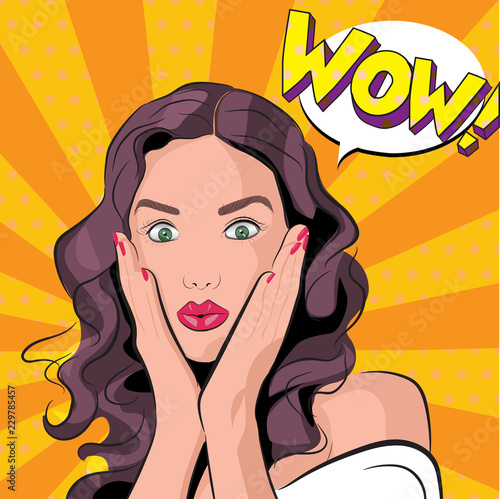 Vector illustration of an amazed woman or girl.