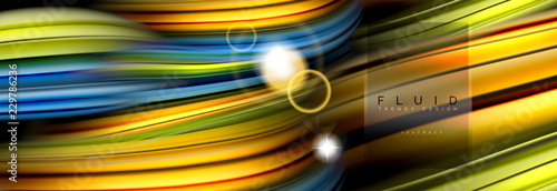 Mixing color waves on black, liquid flowing shapes