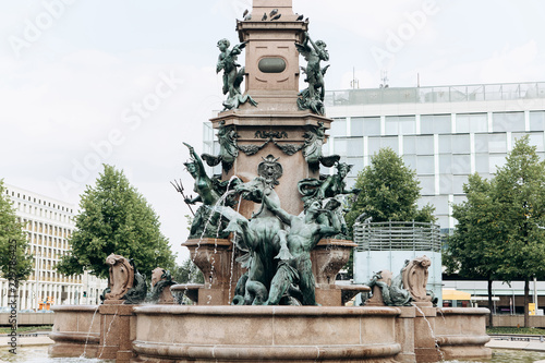 Fountain with a name Mendebrunnen in Leipzig in Germany. City landmark.