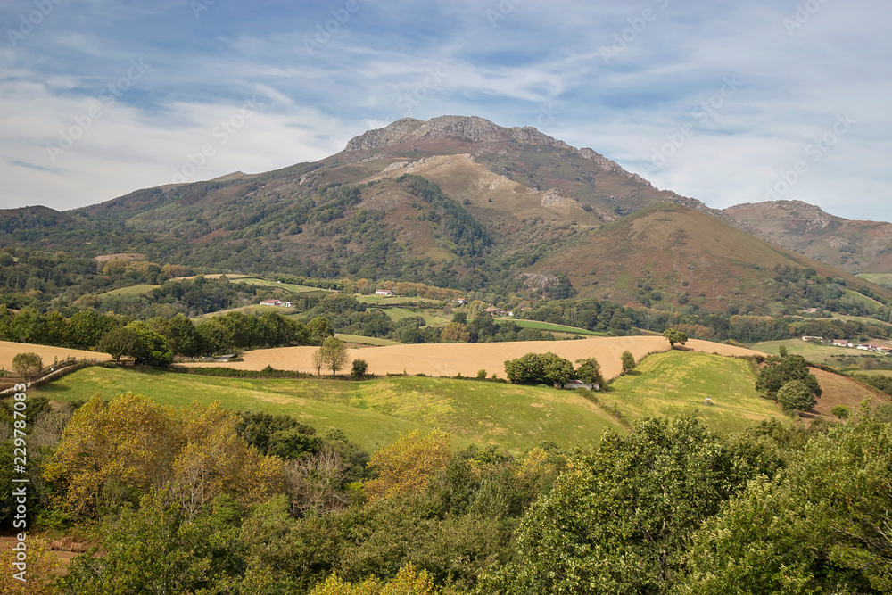 Landscape of La Rhune mouintain area in Basque region of France