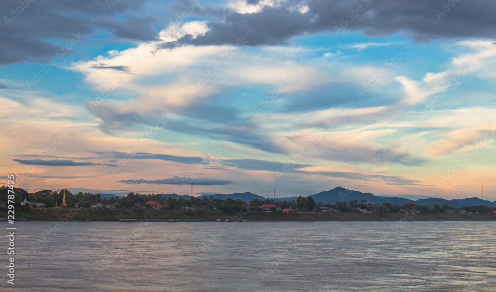 Mekong River and Blue Sky The beauty of nature in the rainy season
