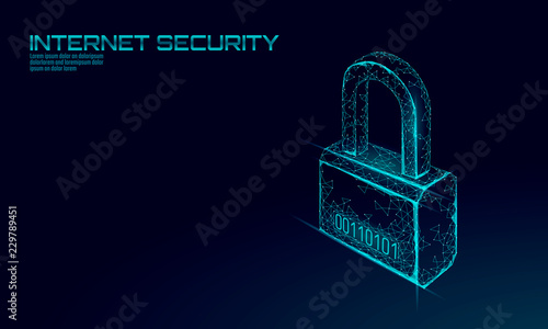 Cyber safety padlock. Internet security lock information privacy low poly polygonal future innovation technology network business concept blue vector illustration