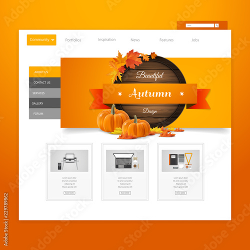 Creative Autumn theme website template design vector