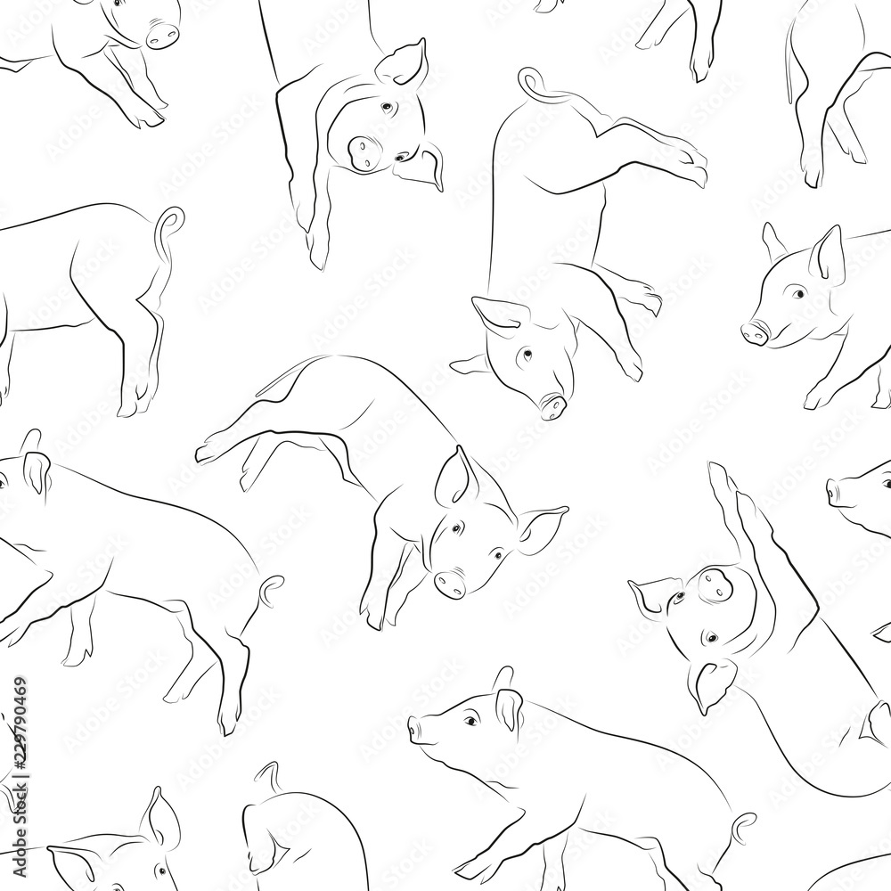 seamless pattern linear drawing of a flying pig on a white background seamless pattern linear drawing of a flying pig on a white background