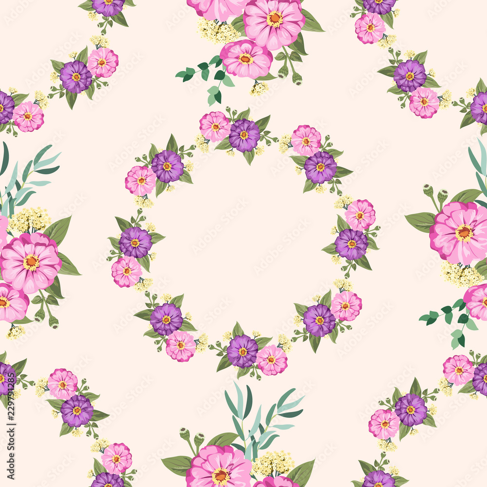 Seamless gorgeous bright pattern in small garden flowers of zinnia. Millefleur. Floral background for textile, wallpaper, covers, surface, print, gift wrap, scrapbooking, decoupage. Seamless gorgeous bright pattern in small garden flowers of zinnia. Millefleur. Floral background for textile, wallpaper, covers, surface, print, gift wrap, scrapbooking, decoupage.